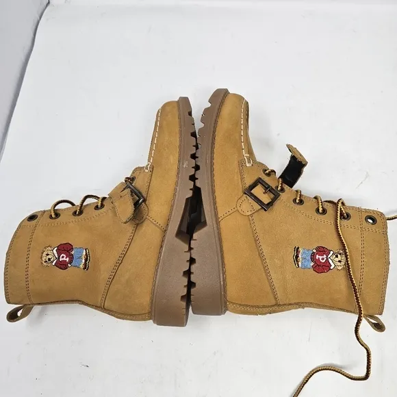 New Polo Ralph Lauren Bear Ranger Hi II Leather Boots‎ Wheat Brown Youth Size 2.