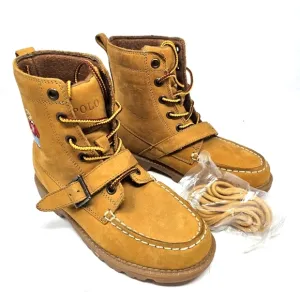 New Polo Ralph Lauren Bear Ranger Hi II Leather Boots‎ Wheat Brown Youth Size 2.