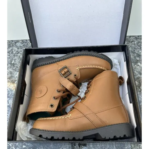 NEW POLO RAlph Lauren Boys Tarnished Tan Leather Ranger Hi II Boots Sz. 2.5