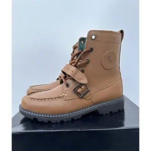 NEW POLO RAlph Lauren Boys Tarnished Tan Leather Ranger Hi II Boots Sz. 2.5
