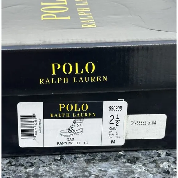 NEW POLO RAlph Lauren Boys Tarnished Tan Leather Ranger Hi II Boots Sz. 2.5