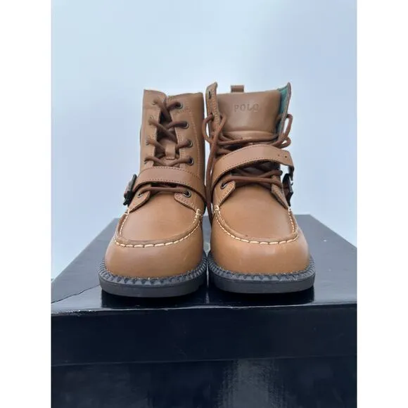 NEW POLO RAlph Lauren Boys Tarnished Tan Leather Ranger Hi II Boots Sz. 2.5