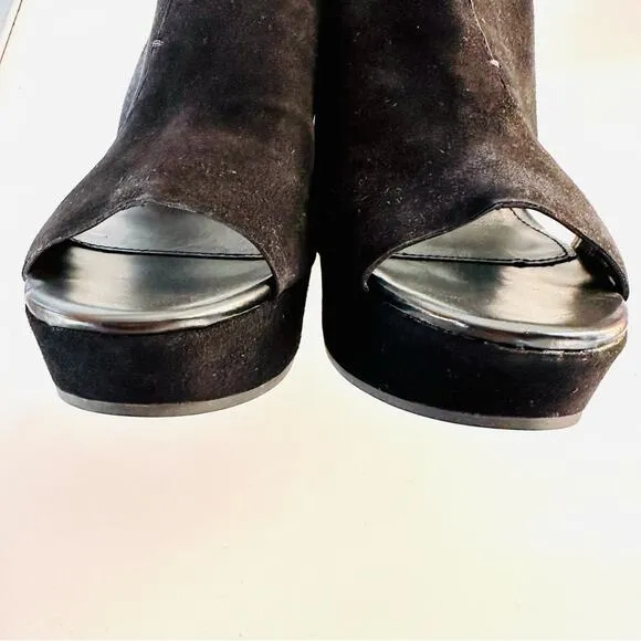 NEW REBECCA MINKOFF Classic Black Suede Chunky Platform Heeled Sandals Mules 8.5