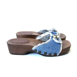NEW Re/Done x Dr Scholl's Sandals Womens 36 6 Blue Washed Denim Wood Sole Buckle