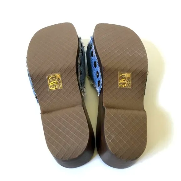 NEW Re/Done x Dr Scholl's Sandals Womens 36 6 Blue Washed Denim Wood Sole Buckle