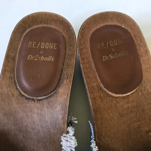 NEW Re/Done x Dr Scholl's Sandals Womens 36 6 Blue Washed Denim Wood Sole Buckle