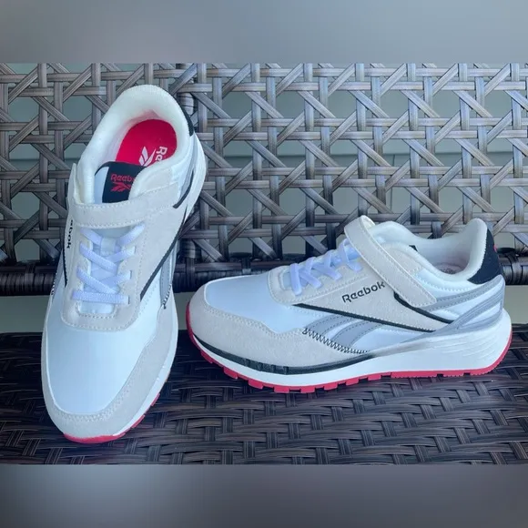 NEW Reebok Kids' Classic Nylon Athletic Low TopShoes White Grey Red