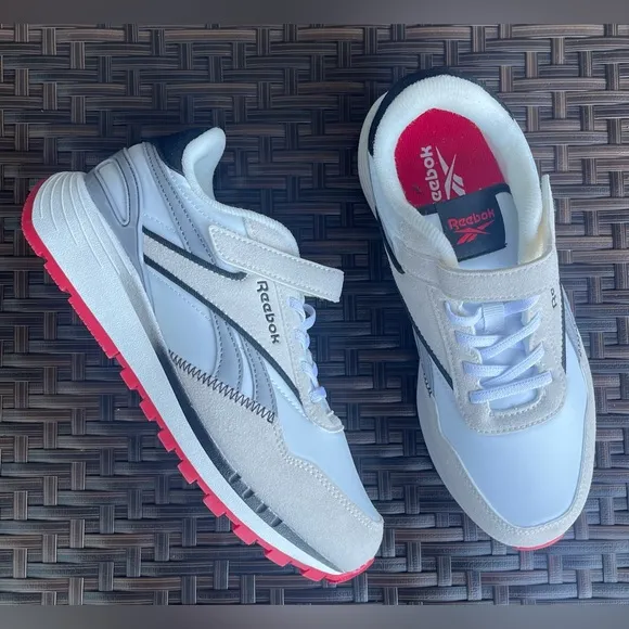 NEW Reebok Kids' Classic Nylon Athletic Low TopShoes White Grey Red