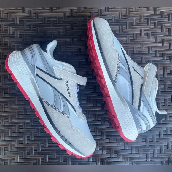 NEW Reebok Kids' Classic Nylon Athletic Low TopShoes White Grey Red
