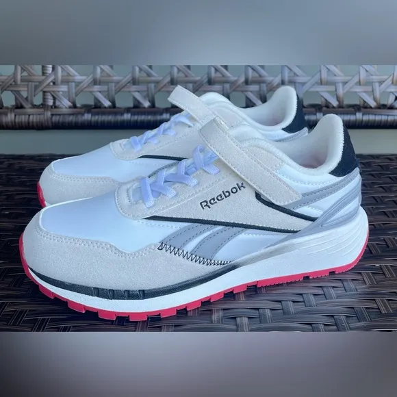 NEW Reebok Kids' Classic Nylon Athletic Low TopShoes White Grey Red