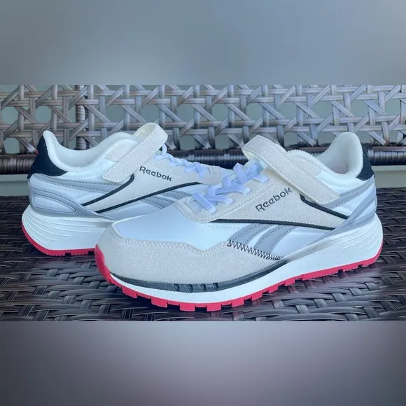 NEW Reebok Kids' Classic Nylon Athletic Low TopShoes White Grey Red