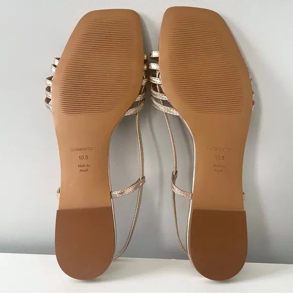 NEW Reformation Millie Lattice Flat Sandals Gold - Size 10.5