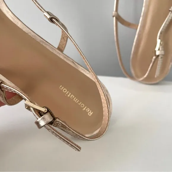 NEW Reformation Millie Lattice Flat Sandals Gold - Size 10.5