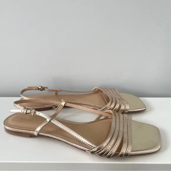 NEW Reformation Millie Lattice Flat Sandals Gold - Size 10.5