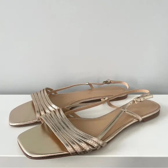 NEW Reformation Millie Lattice Flat Sandals Gold - Size 10.5