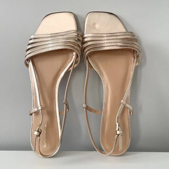 NEW Reformation Millie Lattice Flat Sandals Gold - Size 10.5
