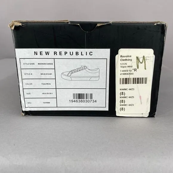 New Republic Madison Canvas Fashion Sneakers Triple White Women's Size 8 low top