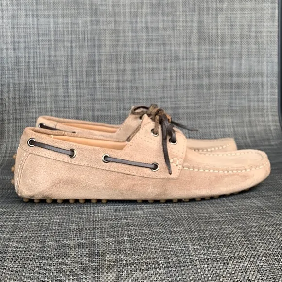 New Republic Tyre Sole Laced Driving Loafers Taupe Suede Moccasin Shoes Men’s 8