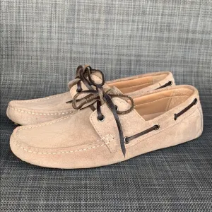 New Republic Tyre Sole Laced Driving Loafers Taupe Suede Moccasin Shoes Men’s 8