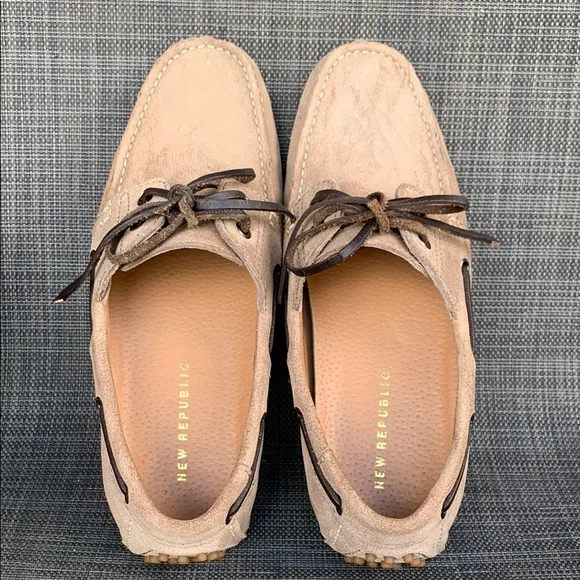 New Republic Tyre Sole Laced Driving Loafers Taupe Suede Moccasin Shoes Men’s 8