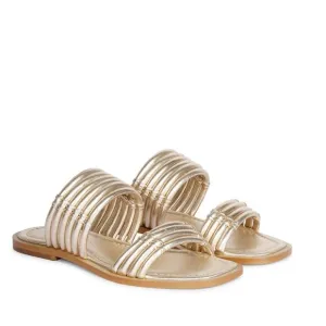 NEW SAINT G Leather Zoya Flat Sandals Platin for women 462mn