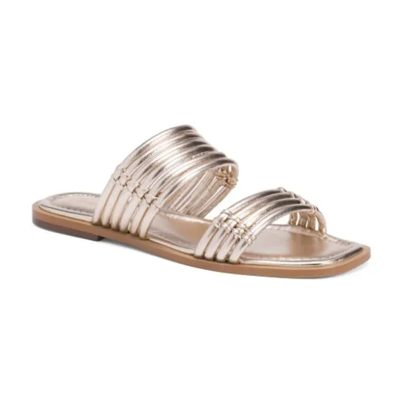 NEW SAINT G Leather Zoya Flat Sandals Platin for women 462mn