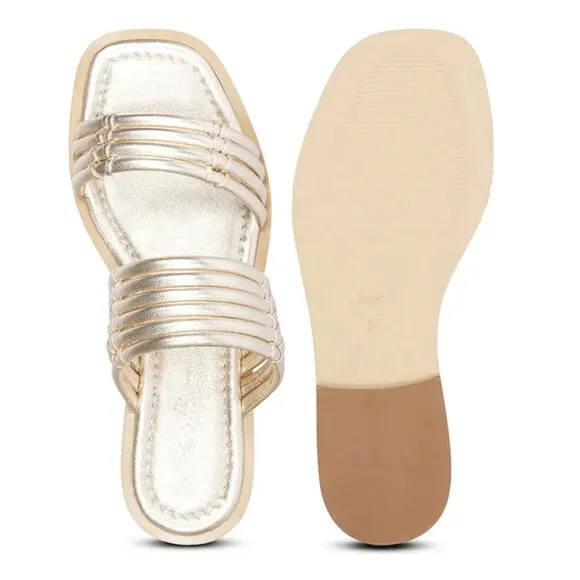 NEW SAINT G Leather Zoya Flat Sandals Platin for women 462mn