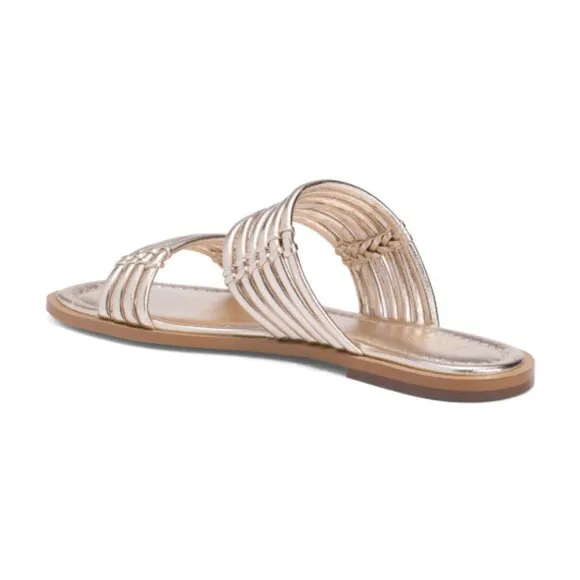 NEW SAINT G Leather Zoya Flat Sandals Platin for women 462mn