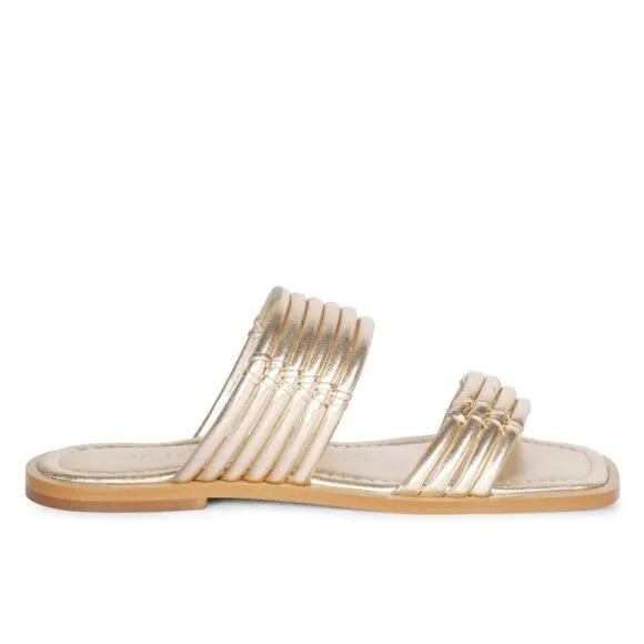 NEW SAINT G Leather Zoya Flat Sandals Platin for women 462mn