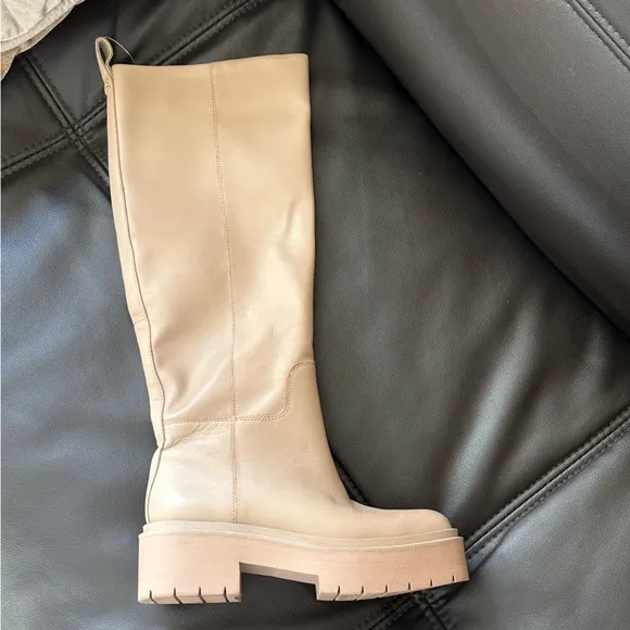 NEW Sam Edelman Larina Tall Platform Waterproof Leather Boots Sesame Tan Size 5