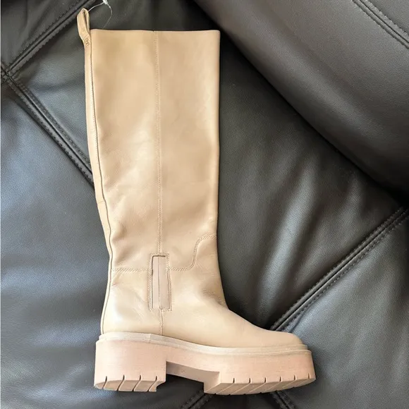 NEW Sam Edelman Larina Tall Platform Waterproof Leather Boots Sesame Tan Size 5