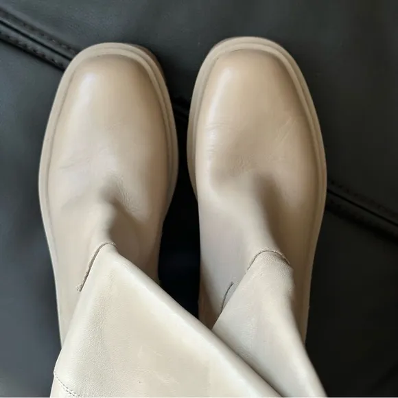 NEW Sam Edelman Larina Tall Platform Waterproof Leather Boots Sesame Tan Size 5