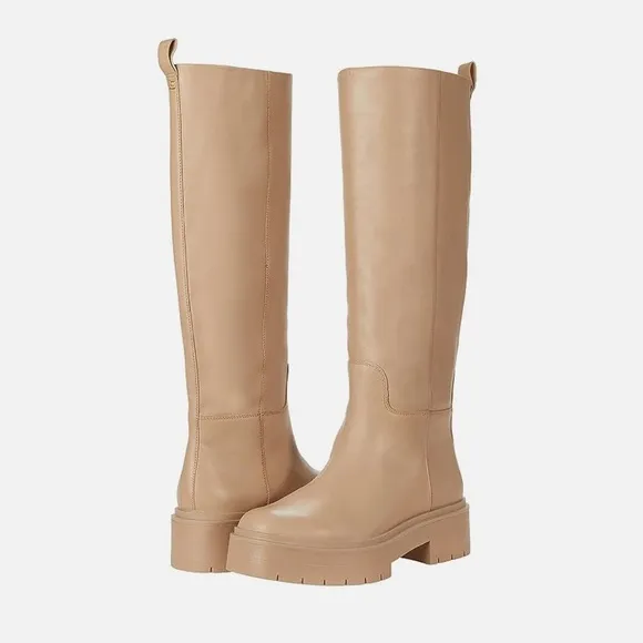 NEW Sam Edelman Larina Tall Platform Waterproof Leather Boots Sesame Tan Size 5