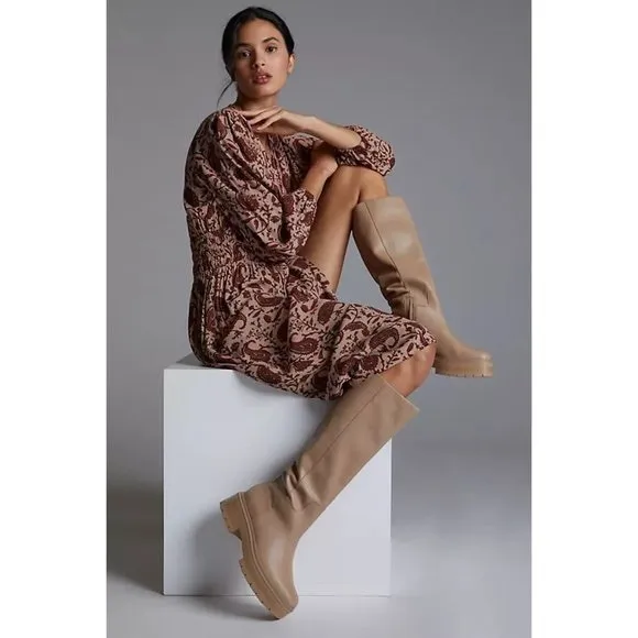 NEW Sam Edelman Larina Tall Platform Waterproof Leather Boots Sesame Tan Size 5