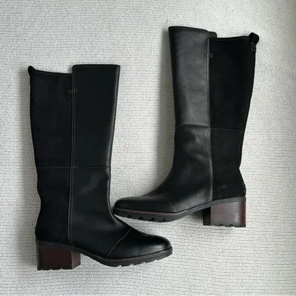 New Sorel Black Cate Boots Tall Leather and Suede