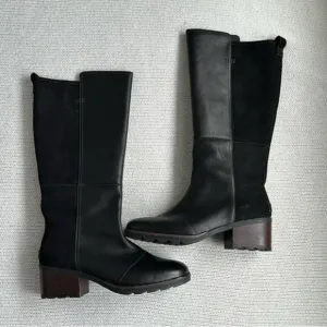 New Sorel Black Cate Boots Tall Leather and Suede