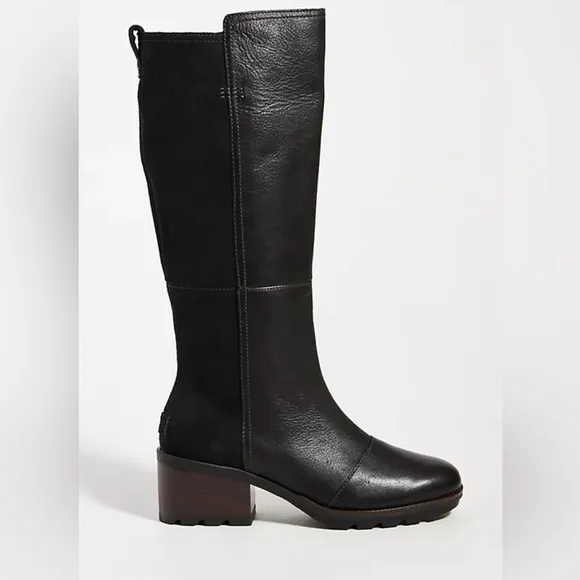 New Sorel Black Cate Boots Tall Leather and Suede