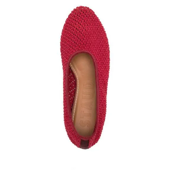 NEW STAUD women's alba ballet flat in red crochet