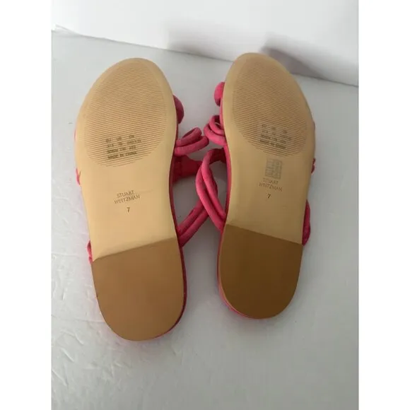 NEW Stuart Weitzman Pink Suede Twist Knot Flat Sandal Size 7 EU 37.5
