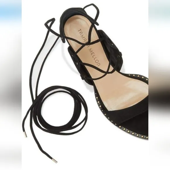 NEW! Tamara Mellon, Black Suede Dare Sandals 55mm, Size 35, NIB