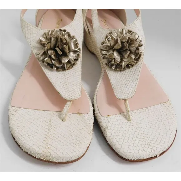 New Taryn Rose Kandi Ivory Snake Rose GoldLEather Flower Flat Sandals 7.5 M
