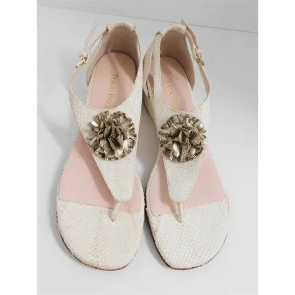 New Taryn Rose Kandi Ivory Snake Rose GoldLEather Flower Flat Sandals 7.5 M