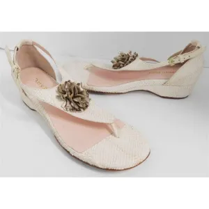 New Taryn Rose Kandi Ivory Snake Rose GoldLEather Flower Flat Sandals 7.5 M