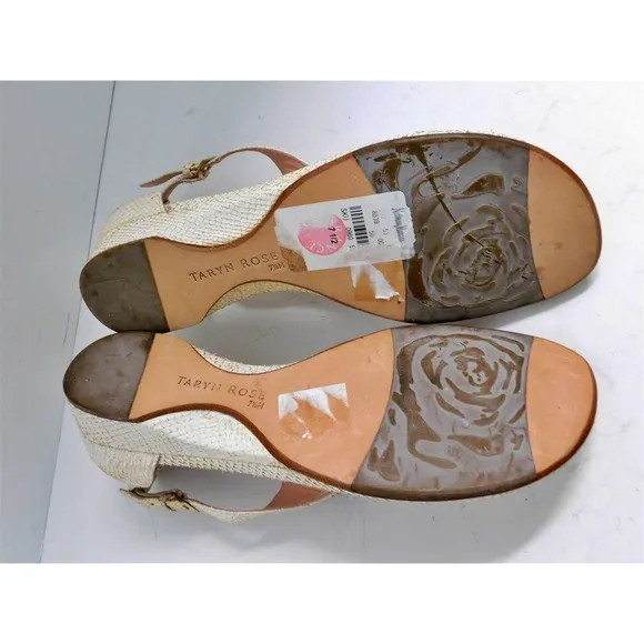 New Taryn Rose Kandi Ivory Snake Rose GoldLEather Flower Flat Sandals 7.5 M
