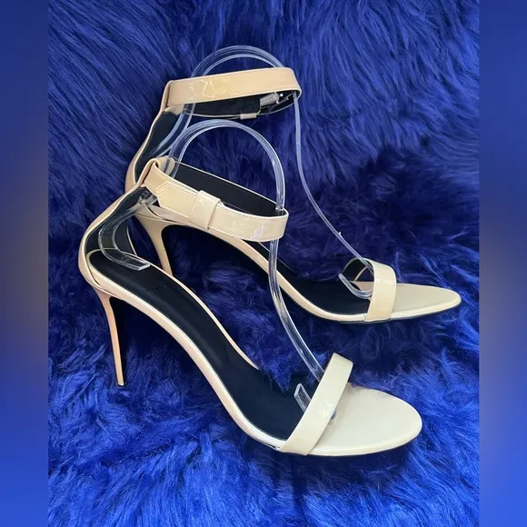 New! THEORY Glossy Patent Strappy Heeled Sandals