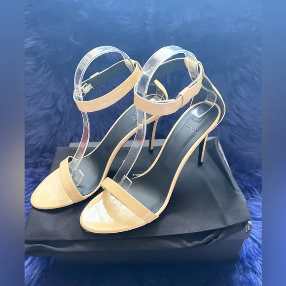 New! THEORY Glossy Patent Strappy Heeled Sandals