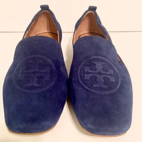 New Tory Burch Leigh Blue Suede Loafers Size 7