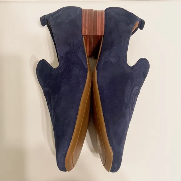 New Tory Burch Leigh Blue Suede Loafers Size 7
