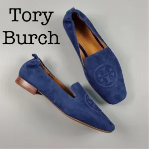 New Tory Burch Leigh Blue Suede Loafers Size 7
