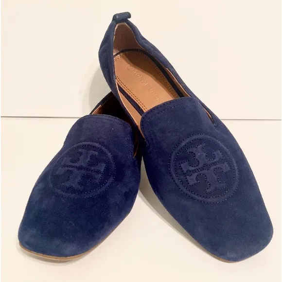 New Tory Burch Leigh Blue Suede Loafers Size 7
